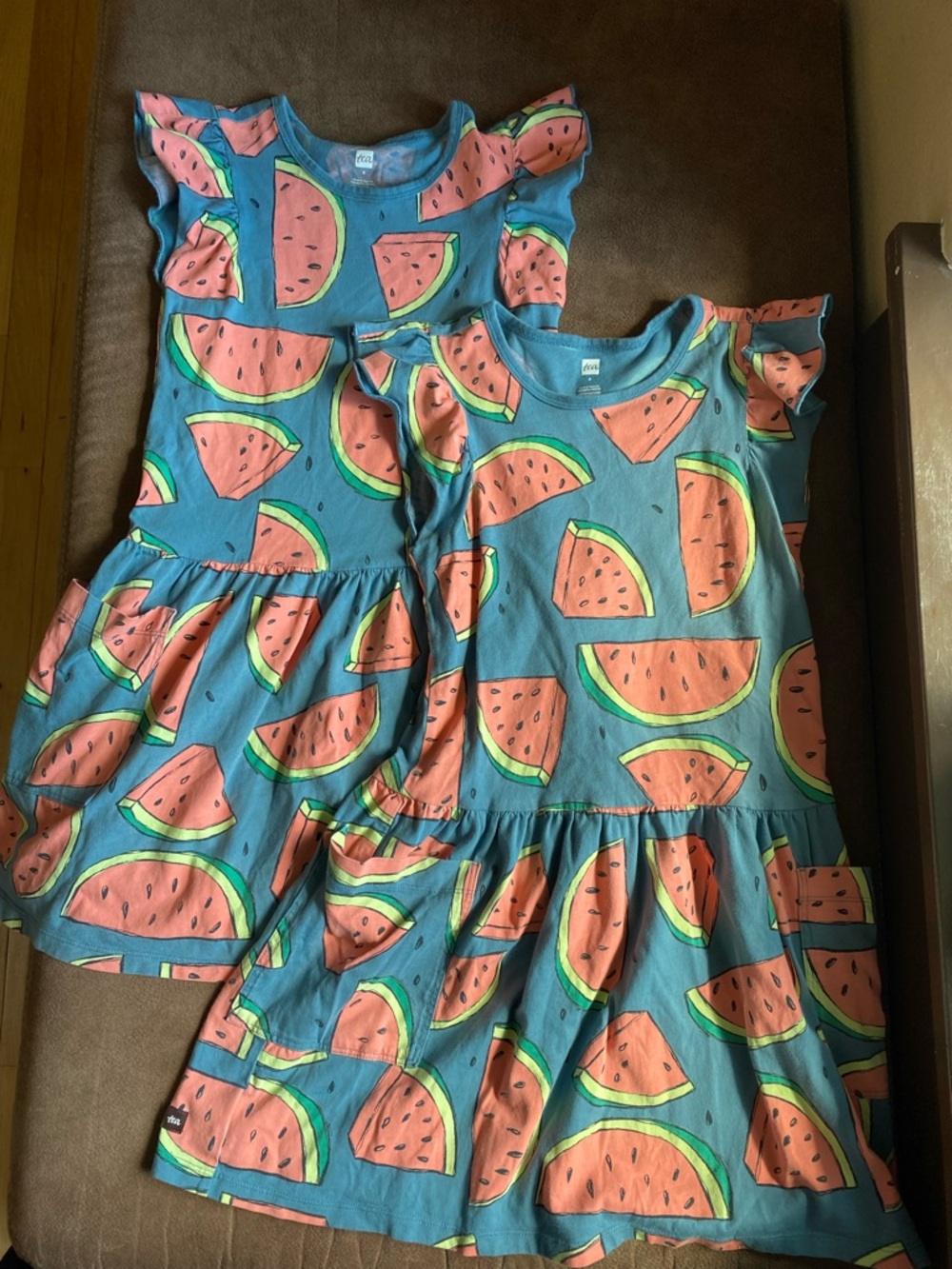 Girls Blue Watermelon Print Ruffle Sleeve Dresses